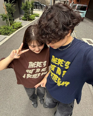 (Unisex) Marker Lettering Knit Half T-Shirt