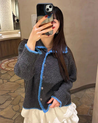 Two-tone oversized knit cardigan