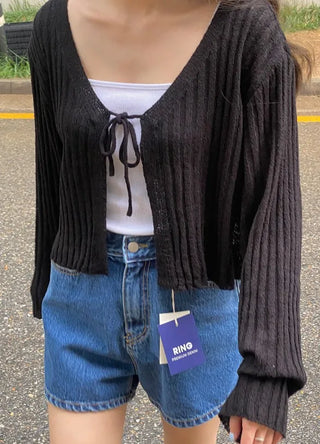Ribbed drawstring cardigan