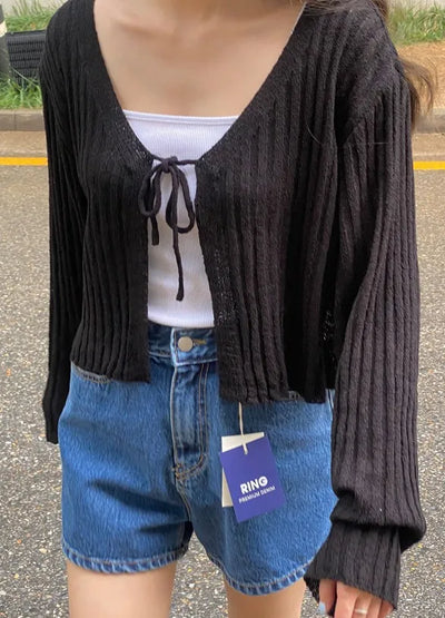 Ribbed drawstring cardigan
