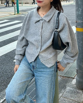 Loose-fit color knit cardigan
