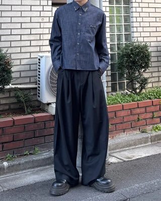 Cropped rivet denim long shirt