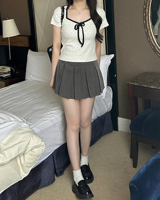 Two-tone ribbon dot T-shirt