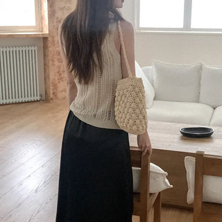 Linen halter knit sleeveless top