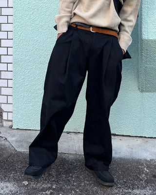 Cotton pintuck wide-leg pants