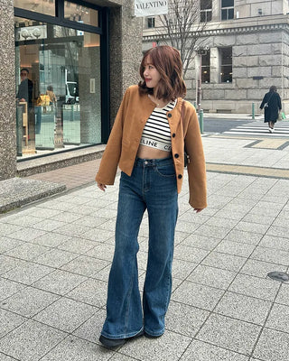 Collarless suede jacket