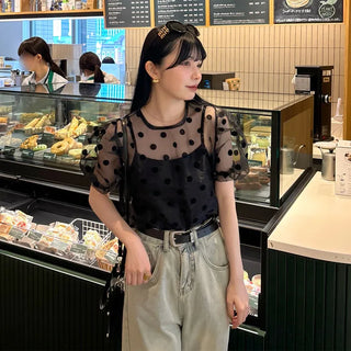 Polka Dot Puff Sleeve Blouse