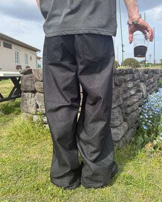 Non-faded striped denim pants