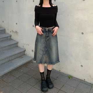 Tassel Wash Mid-Length Long Skirt