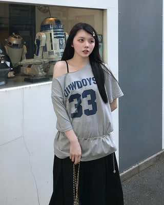 Lettering Off-Shoulder T-Shirt