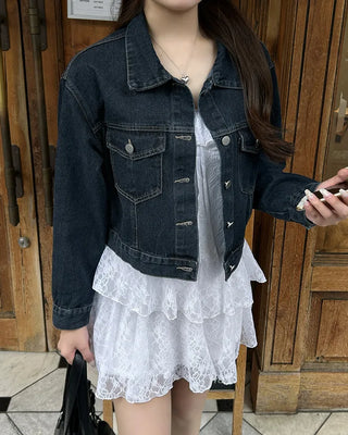 Stitched cropped denim jacket