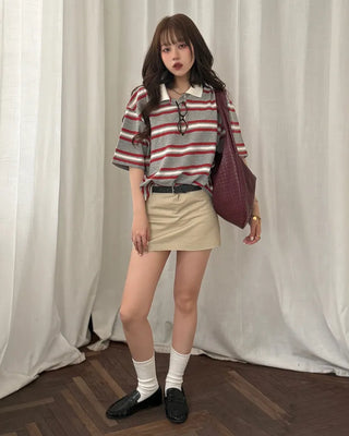 Striped Henley Neck Polo T-Shirt