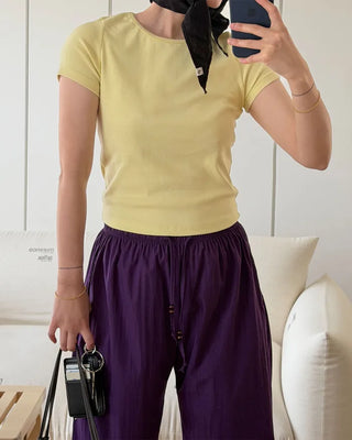 Back panel line short-sleeved T-shirt