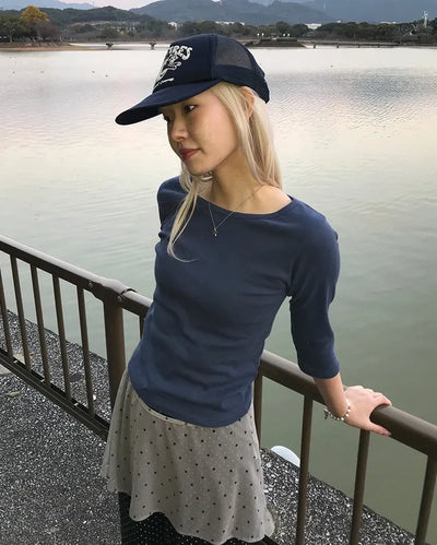 Boat neck slim T-shirt