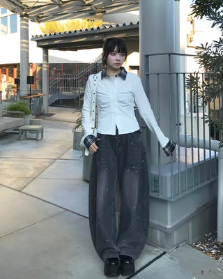 Painted balloon denim pants