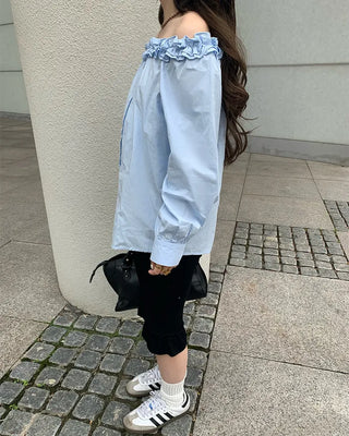 Frilled off-shoulder blouse