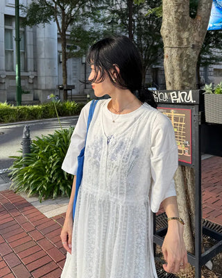 Button lace long dress