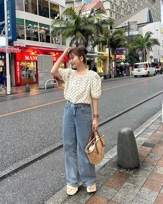 Polka Dot Banding Off-Shoulder Blouse