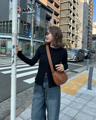 Round neck long-sleeve cardigan