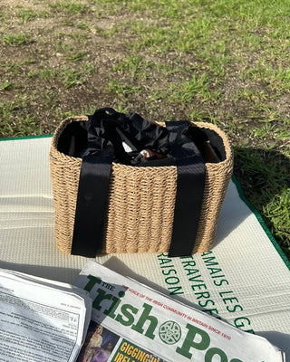 Shirring top handle rattan bag
