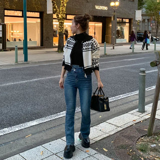 Nordic pattern knit zip-up