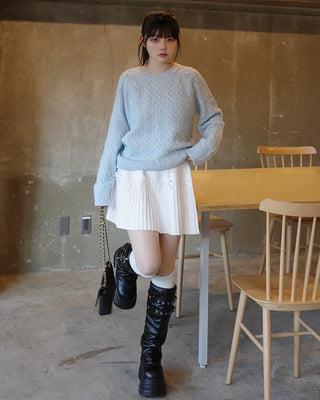 Ribbon detail pleated mini skirt
