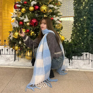 Oversized checkered scarf
