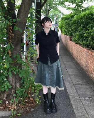 Asymmetrical denim skirt