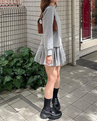 Sweatshirt & Pleated Mini Skirt Set