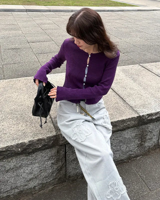 Flower embroidered wide-leg pants