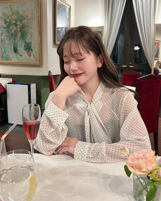 See-through polka dot tie blouse