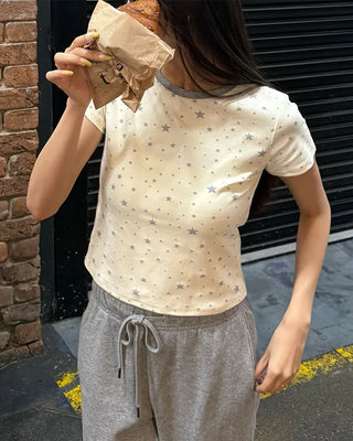 Two-tone starpoint short-sleeved T-shirt