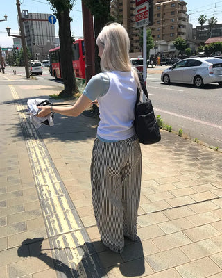 Striped pants with string waistband