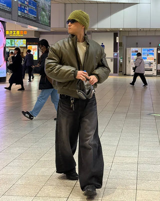 Leather padded jacket