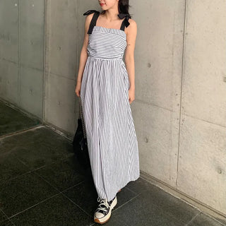 Ribbon strap striped dress