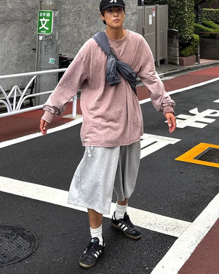 Belted wide sweat Bermuda shorts