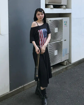 American print short-sleeved shirt