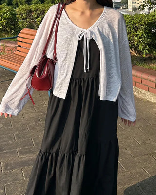 Ribbon knot sheer knit cardigan