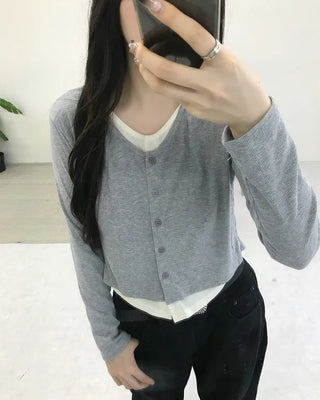 Layered Cropped Rib Cardigan