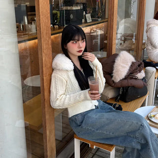 Fur cropped cardigan