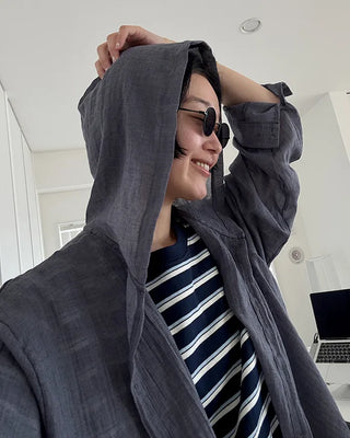 Cotton blend hooded shirt