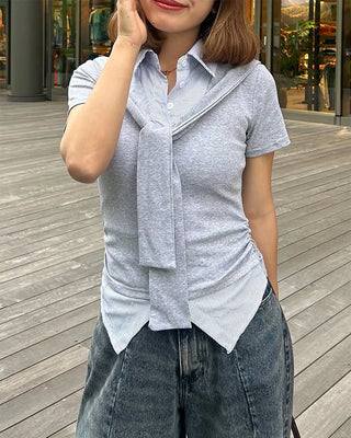 Tie-layered short-sleeved shirt