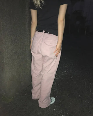 Back flap pocket cotton wide pants