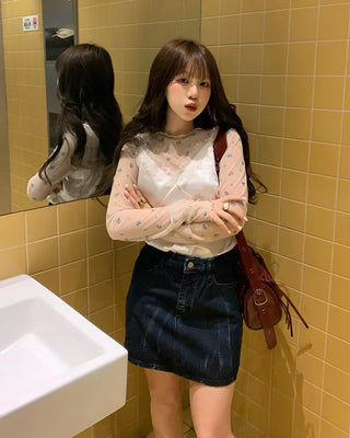 Sheer Flower Long T-Shirt