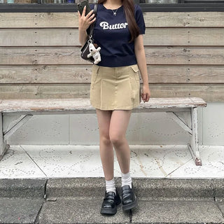 Belted mini skirt with side pockets