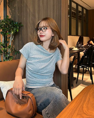 Asymmetrical Drape Short-Sleeve T-Shirt
