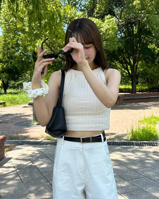 Knit halter neck gathered camisole