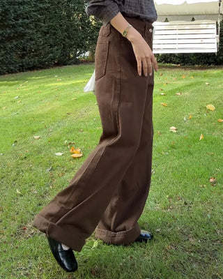 Back buckle cotton pants