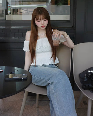 Smoked Frill Off-Shoulder Blouse