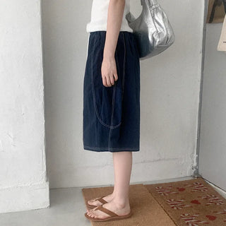 Stitched elastic waist half pants